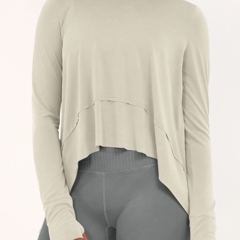 Ododos Cream Long‎ Sleeve Top Workout Lounge Gym Baggy
